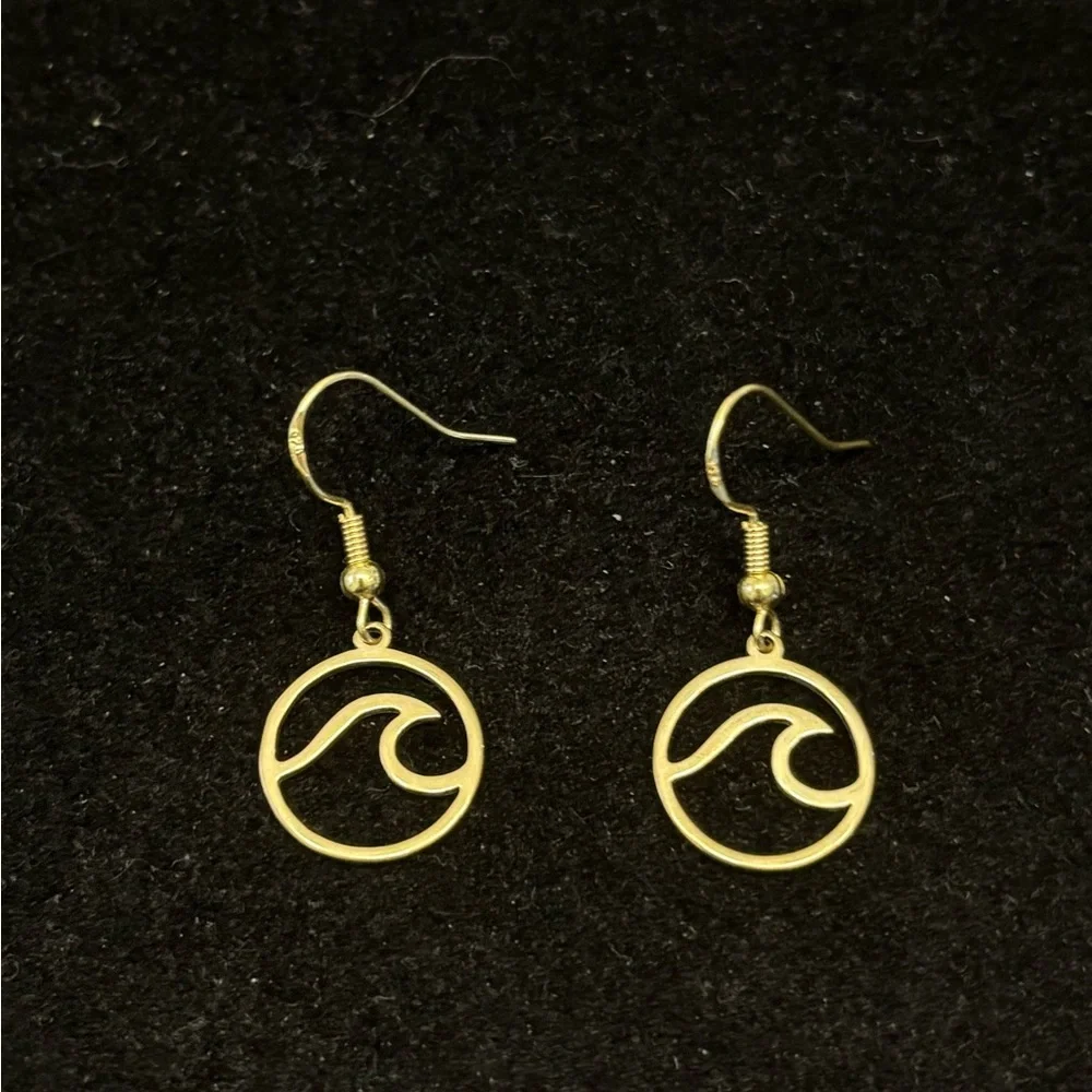 Gold Ocean Wave Dangle Earrings